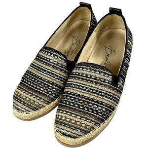 Beacon Shoes Espadrille Style Slip On Comfort Black Gold Sequins Flats 6 EUC
